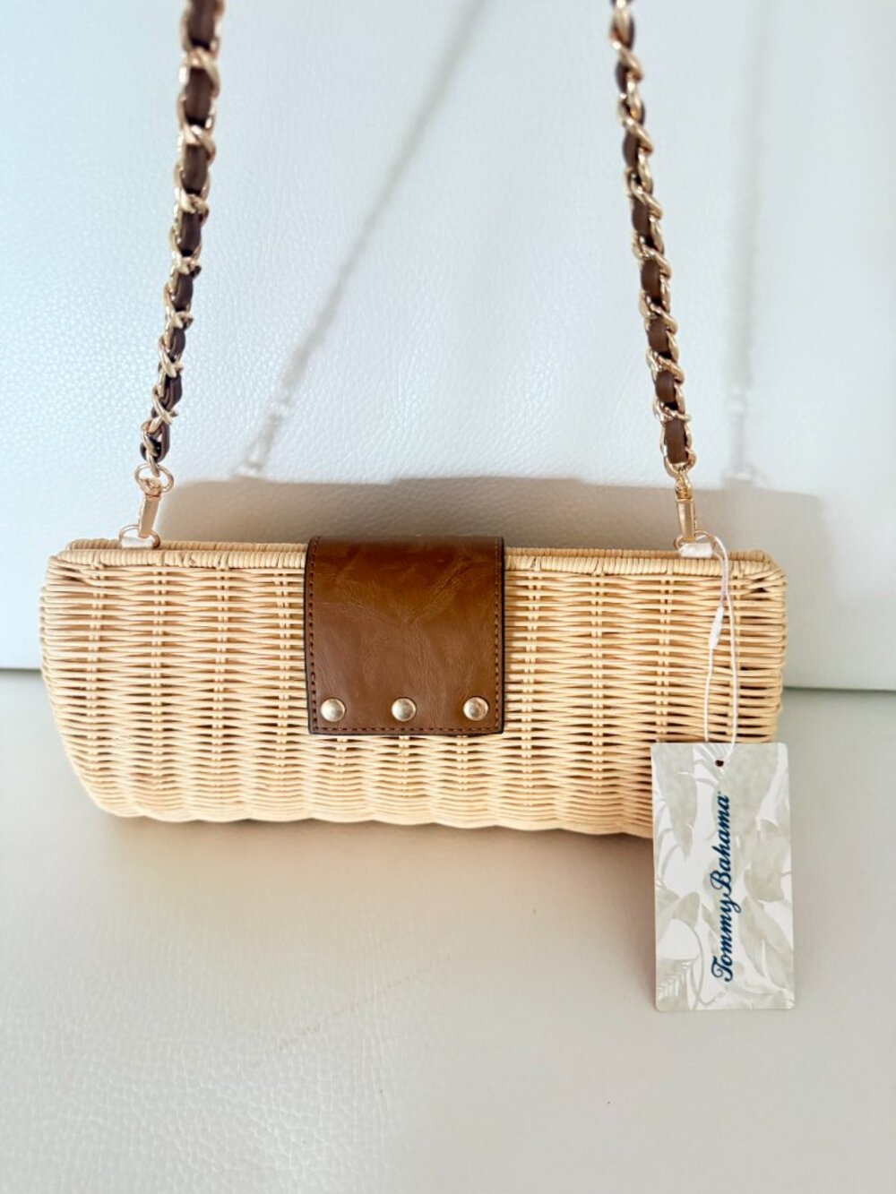 NWT TOMMY BAHAMA WOVEN WICKER SHOULDER BAG CLUTCH PURSE TAN BROWN - Picture 4 of 8
